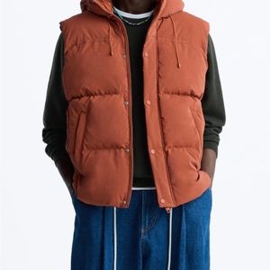 Zara Hooded Puffer Vest Burnt Orange